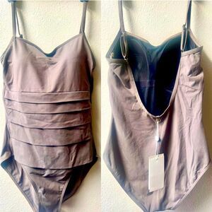 Iodus Par Pierre Martinez Tiered Tummy Control Taupe Swimsuit Sz.12~NWT